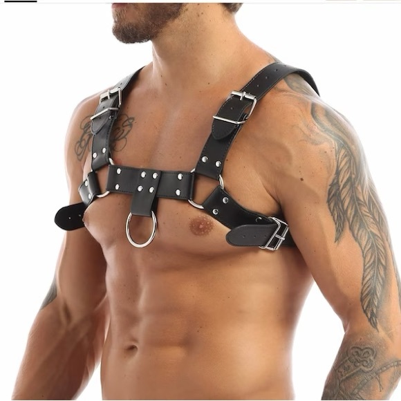Mens Male Fashion Punk Harness Men PU Leather Clubwear with Adjustable Buckles - Picture 2 of 8